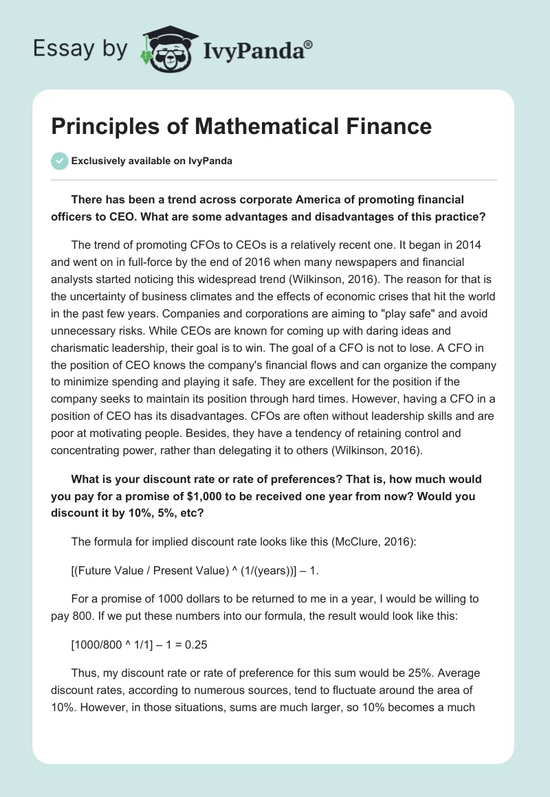 Principles of Mathematical Finance. Page 1