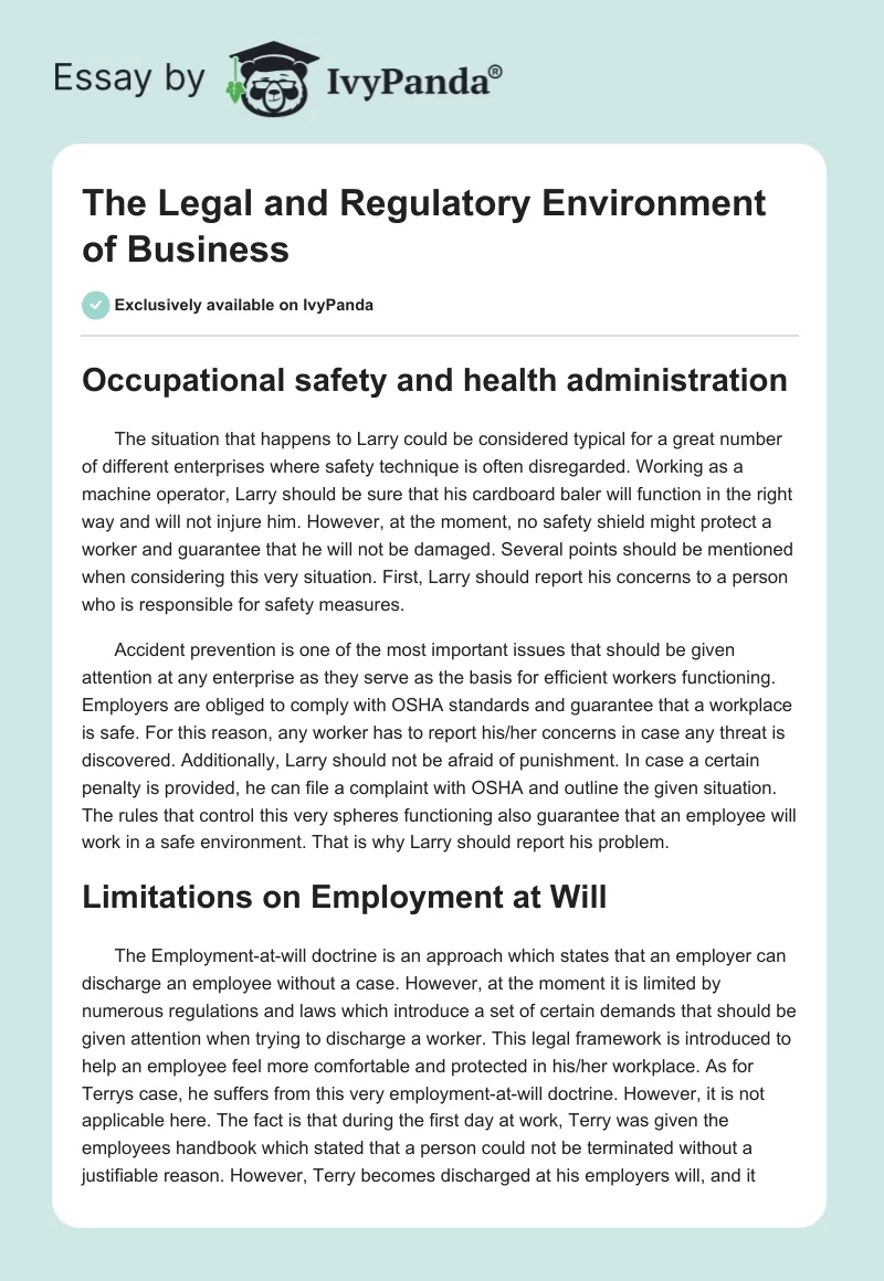The Legal and Regulatory Environment of Business. Page 1