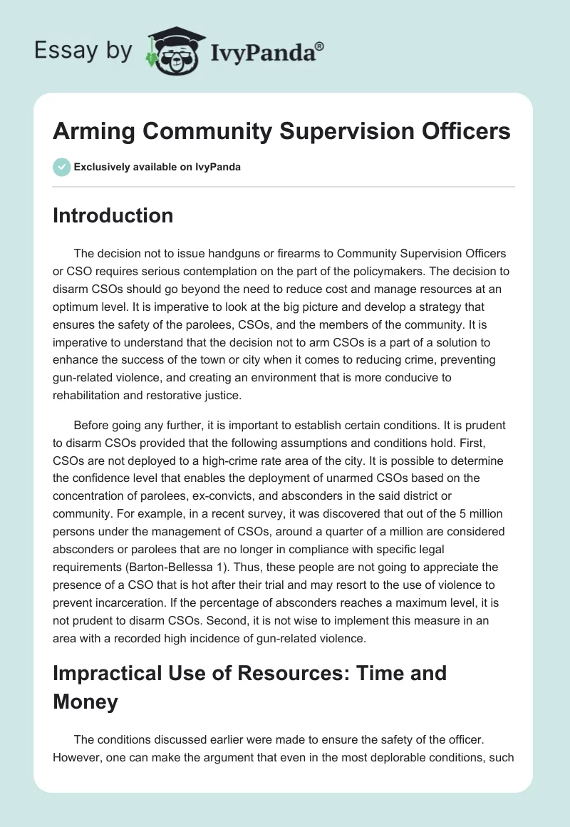 Arming Community Supervision Officers. Page 1