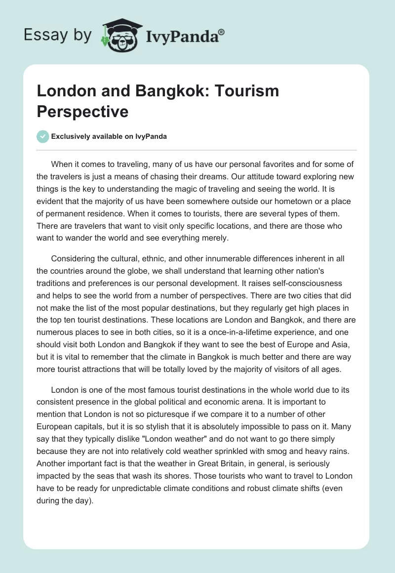 London and Bangkok: Tourism Perspective. Page 1