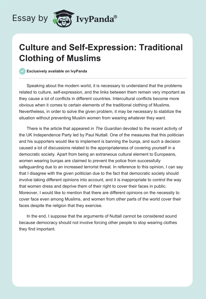 Culture and Self-Expression: Traditional Clothing of Muslims. Page 1