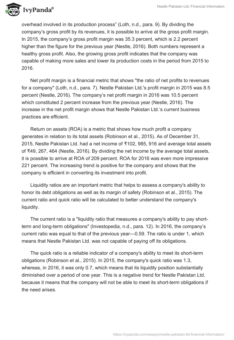 Nestle Pakistan Ltd: Financial Information. Page 2