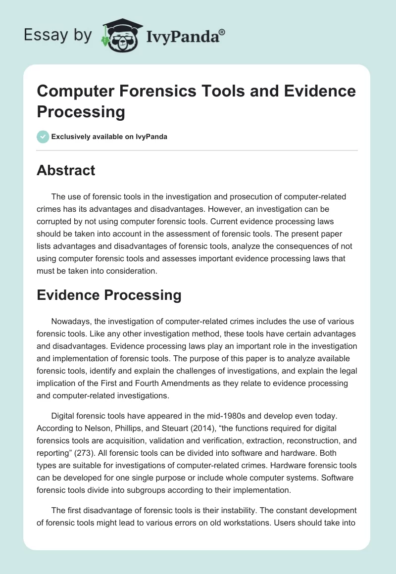 Computer Forensics Tools and Evidence Processing. Page 1