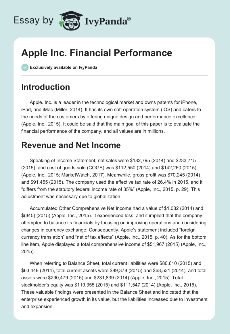 Apple Inc. Financial Performance. Page 1