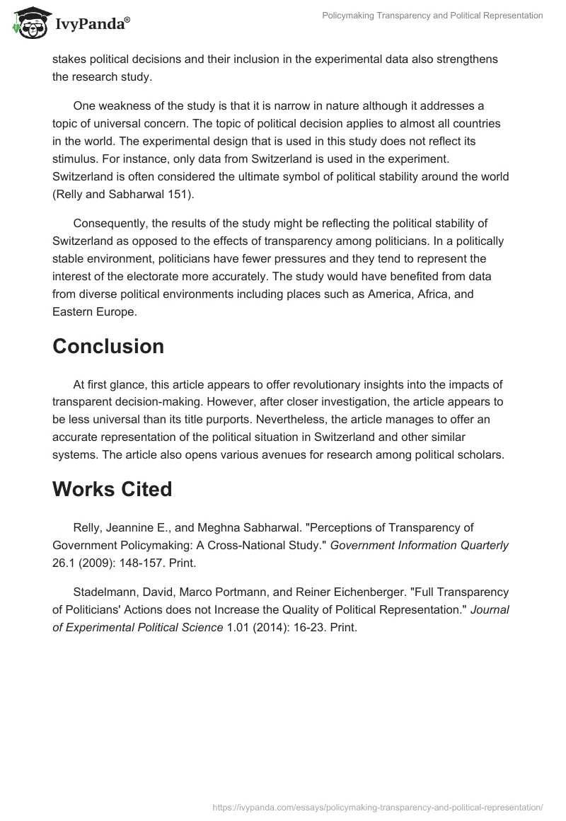 Policymaking Transparency and Political Representation. Page 3