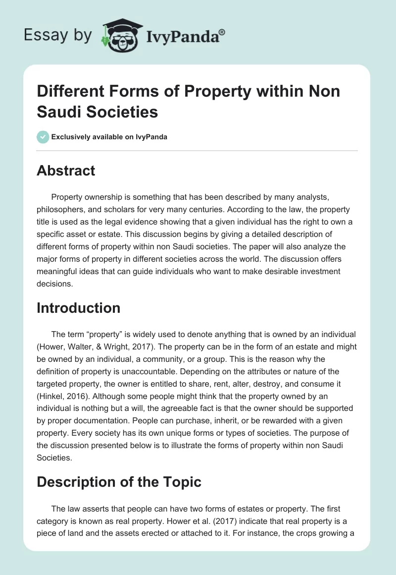 Different Forms of Property within Non Saudi Societies. Page 1
