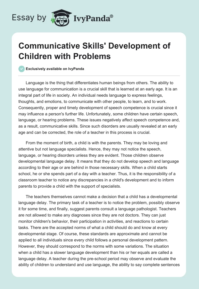 Communicative Skills' Development of Children with Problems. Page 1