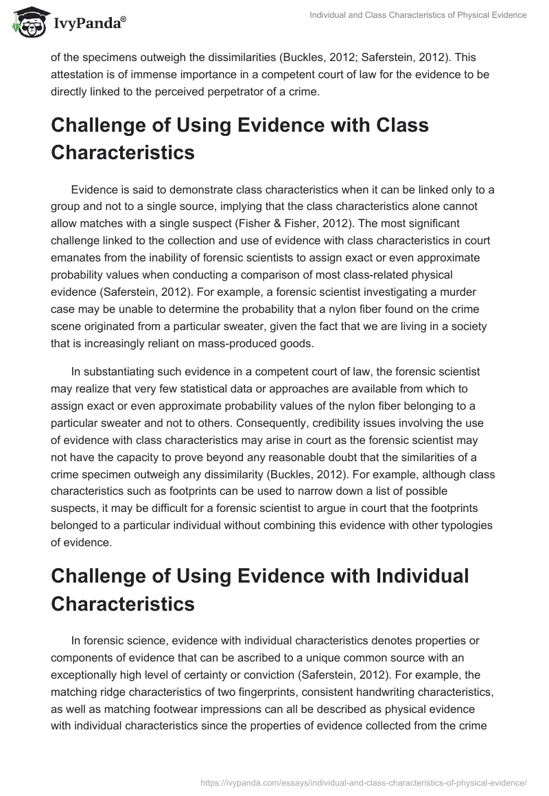 Individual and Class Characteristics of Physical Evidence. Page 3