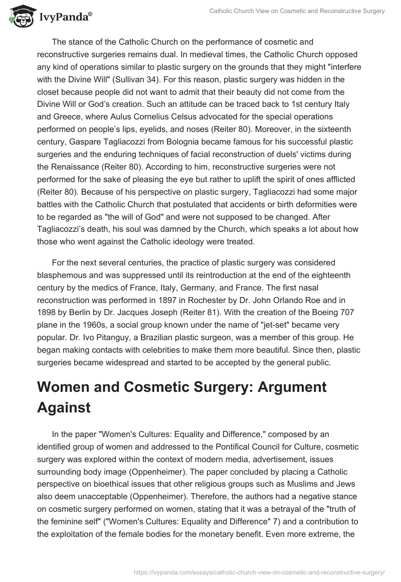 Catholic Church View on Cosmetic and Reconstructive Surgery. Page 2
