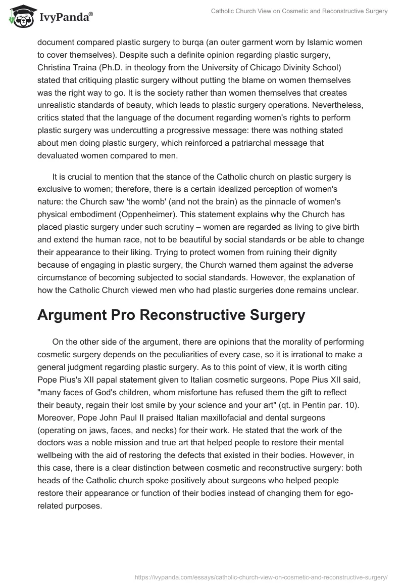 Catholic Church View on Cosmetic and Reconstructive Surgery. Page 3