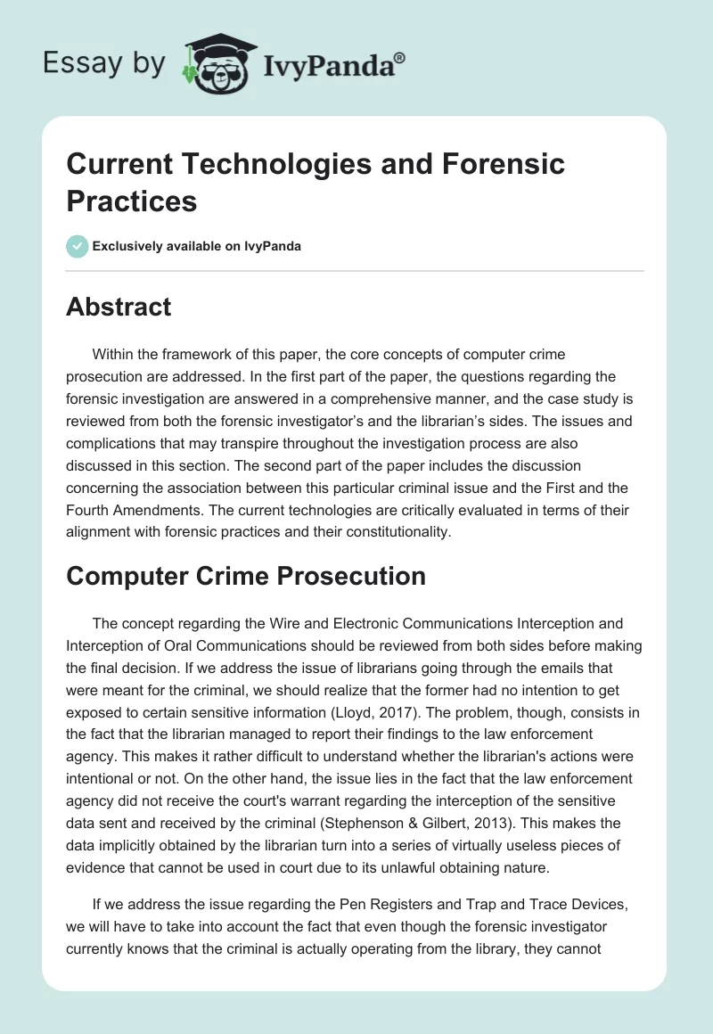 Current Technologies and Forensic Practices. Page 1