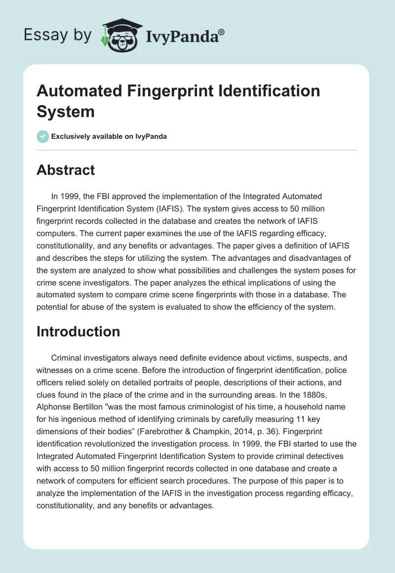 Automated Fingerprint Identification System. Page 1