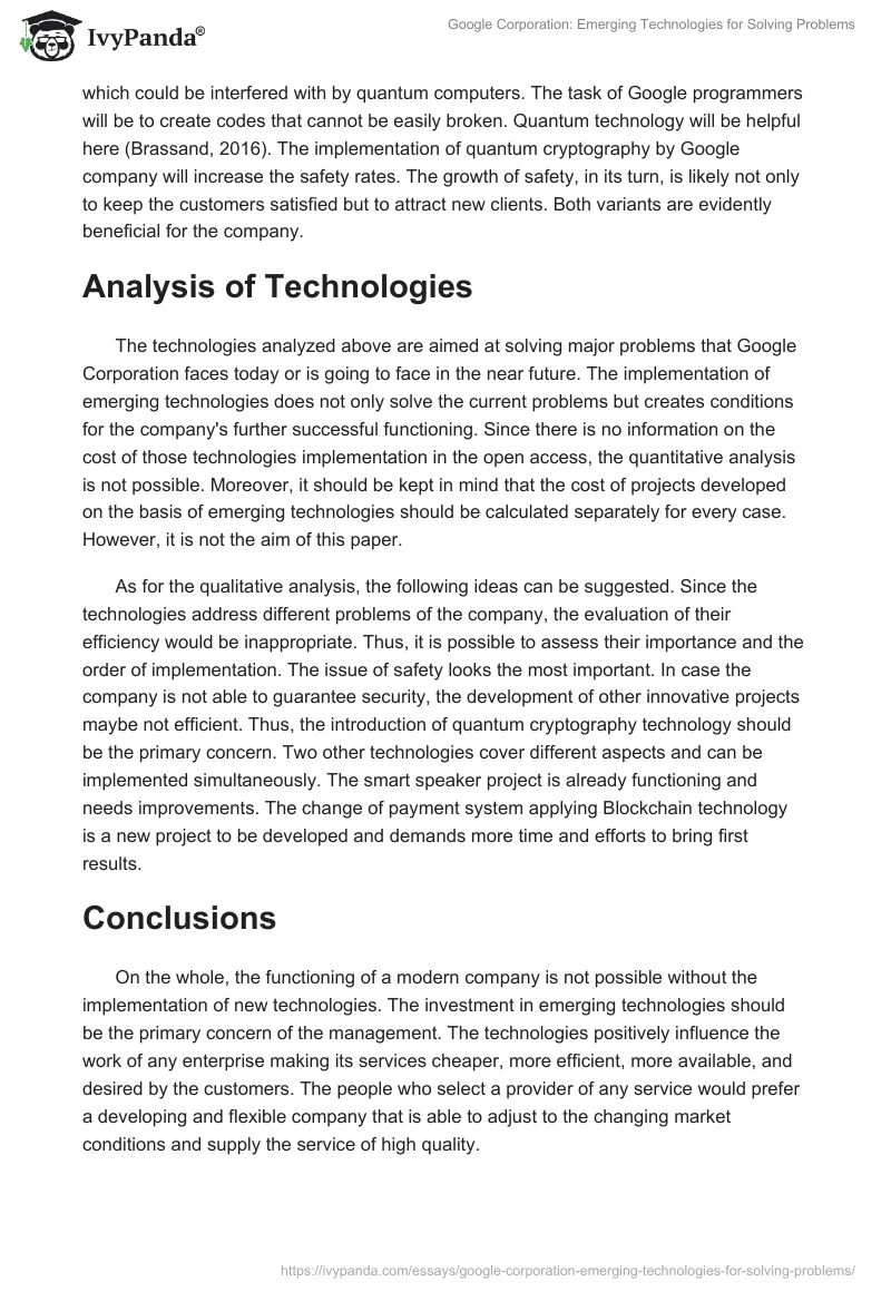 Google Corporation: Emerging Technologies for Solving Problems. Page 3