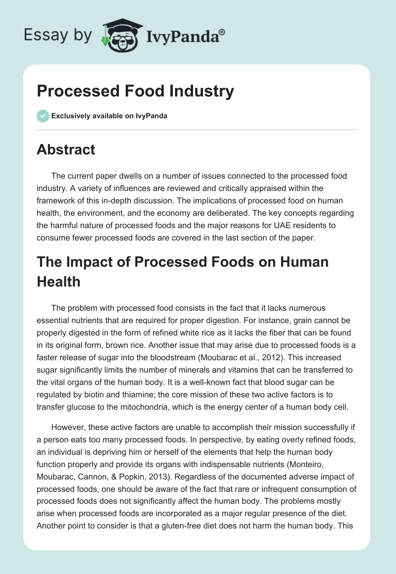 Processed Food Industry. Page 1