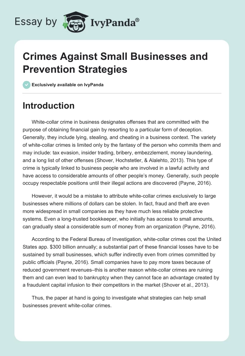 Crimes Against Small Businesses and Prevention Strategies. Page 1