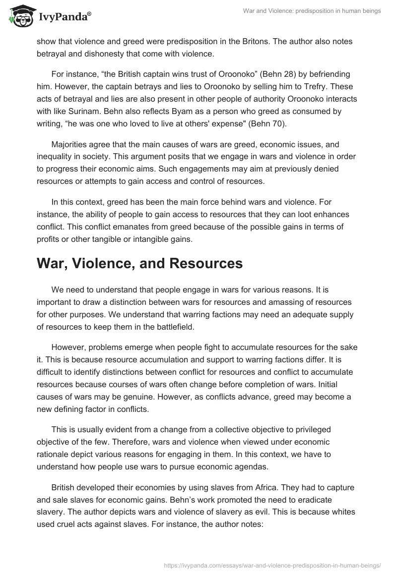 War and Violence: Predisposition in Human Beings. Page 2
