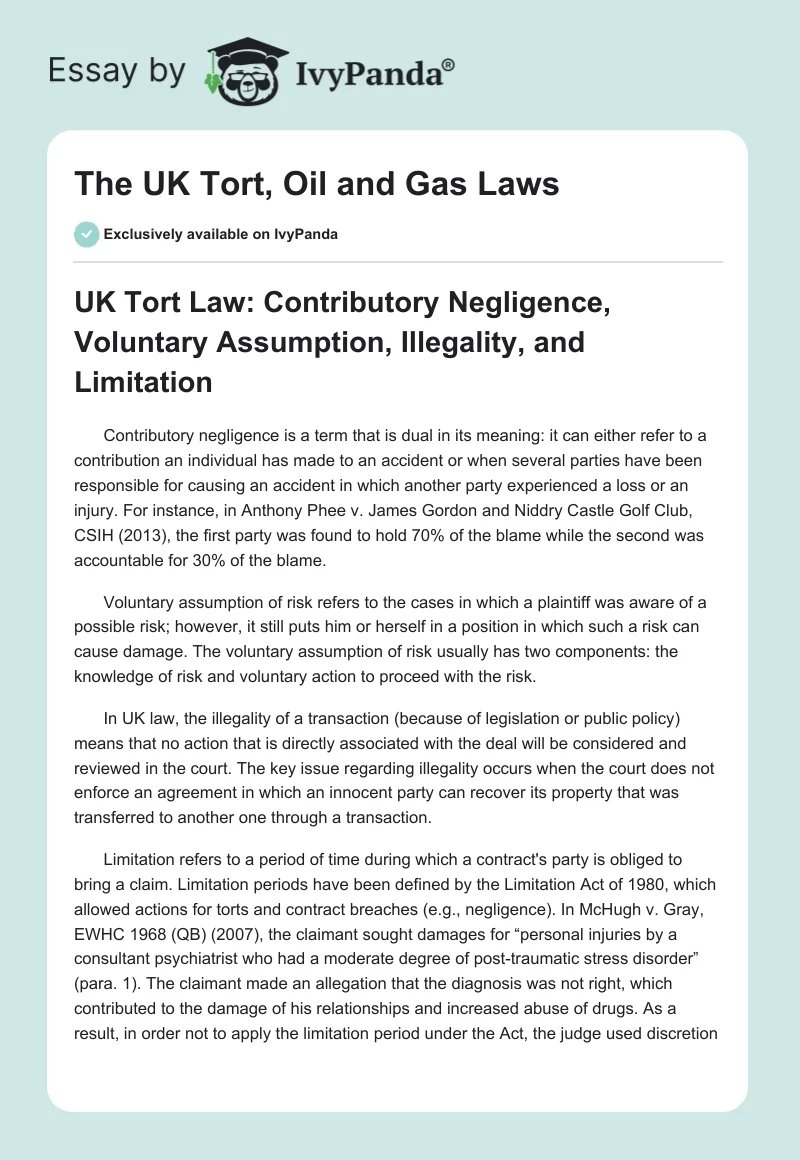The UK Tort, Oil and Gas Laws. Page 1