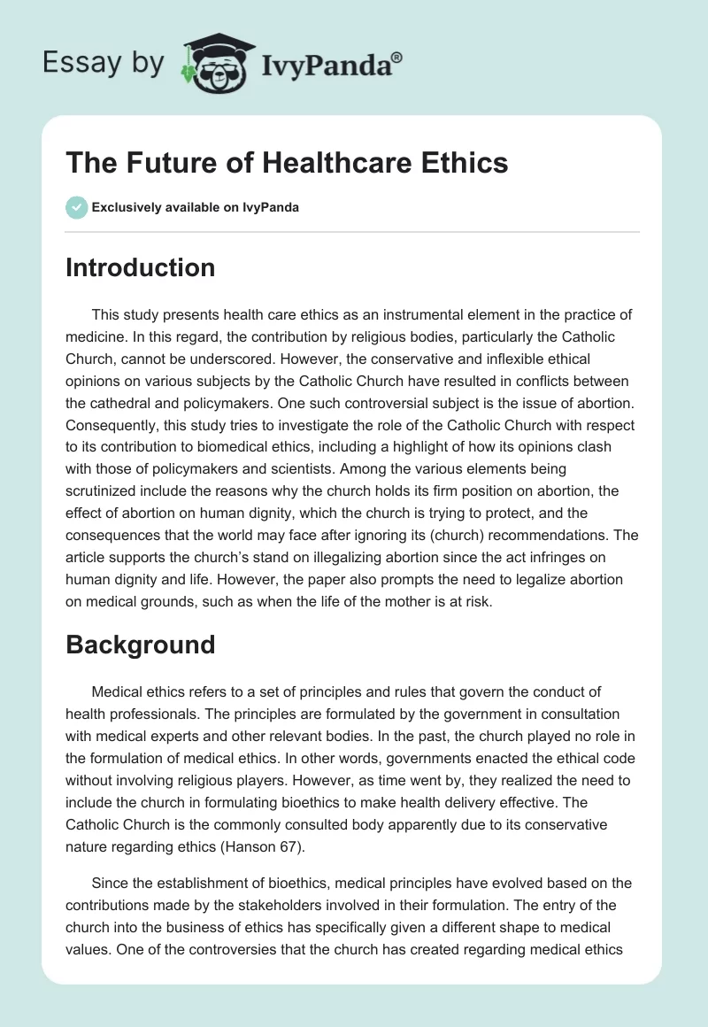 The Future of Healthcare Ethics. Page 1