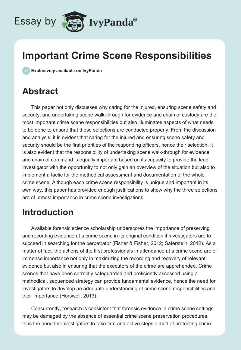 Important Crime Scene Responsibilities. Page 1