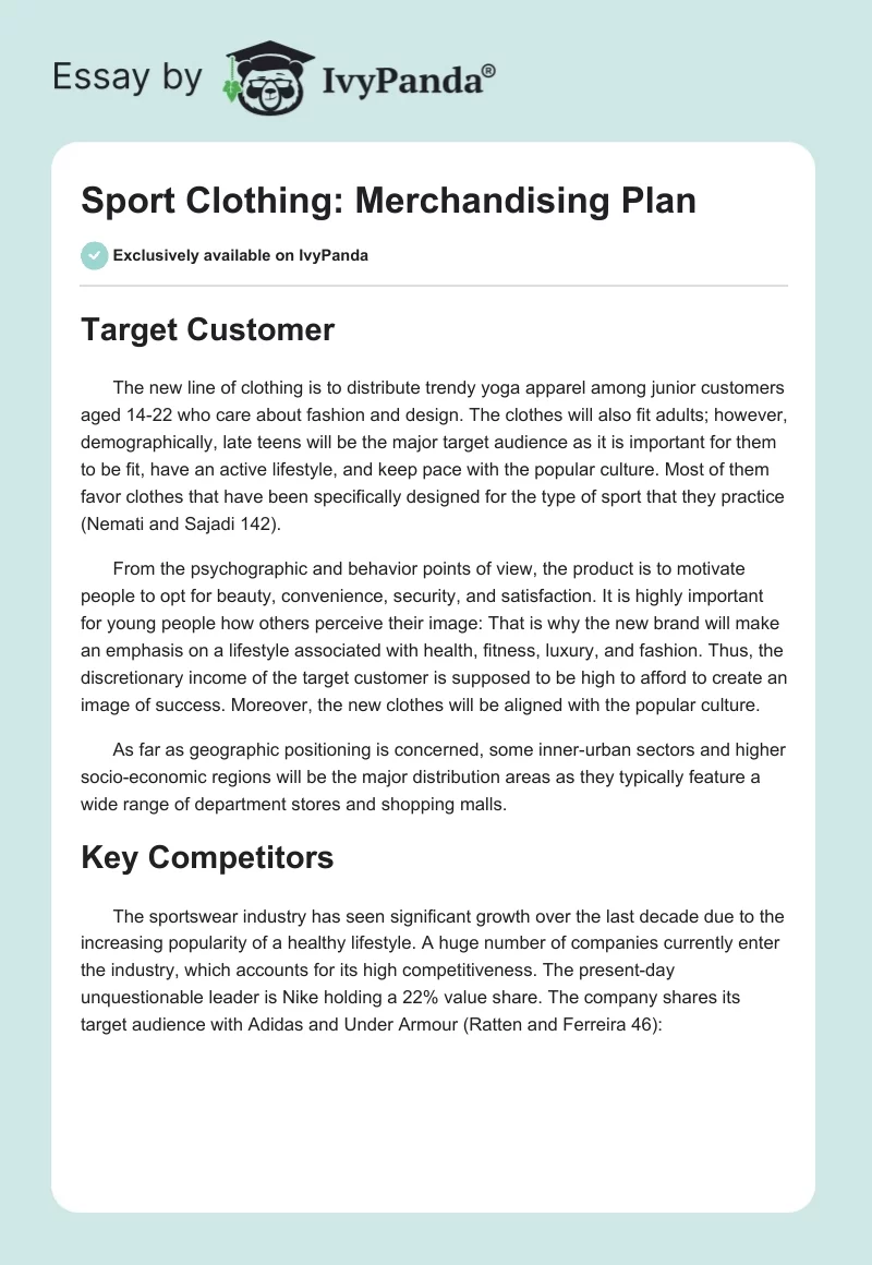 Sport Clothing: Merchandising Plan. Page 1