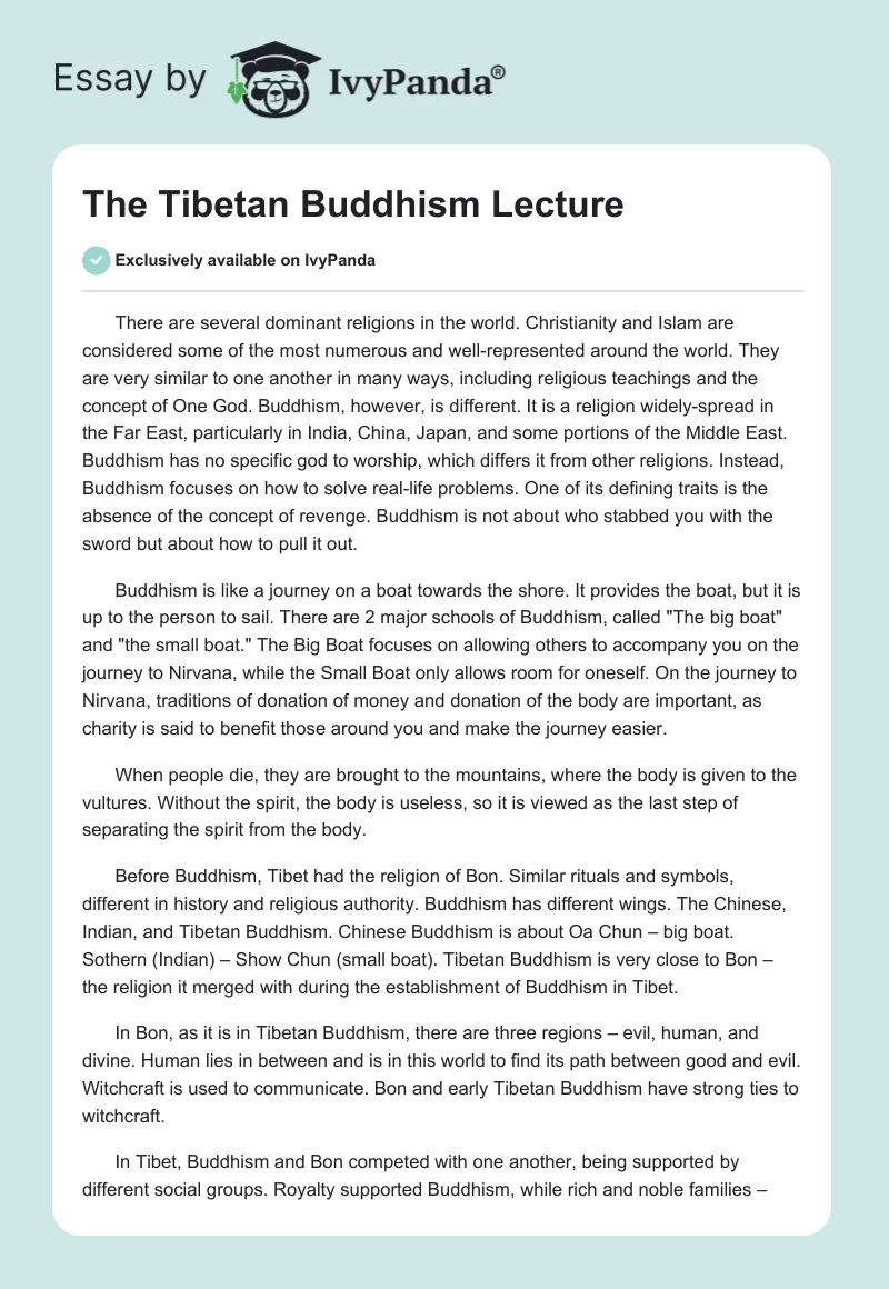 The Tibetan Buddhism Lecture. Page 1