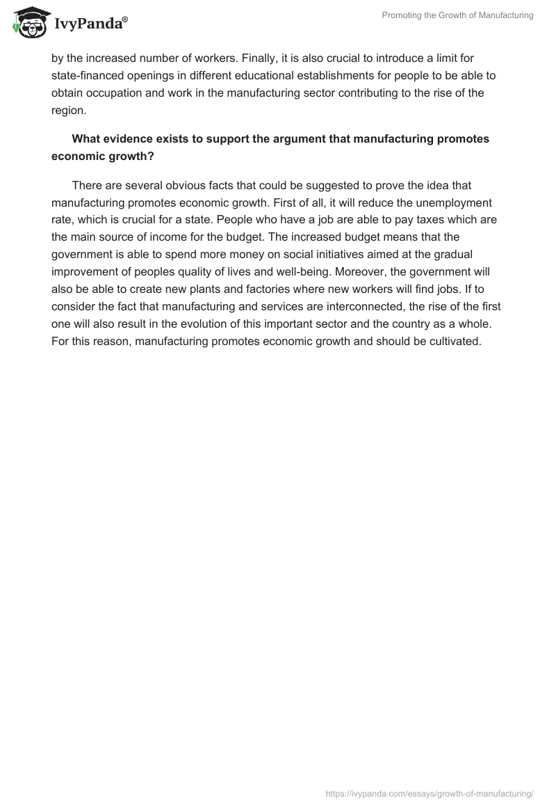 Promoting the Growth of Manufacturing. Page 2