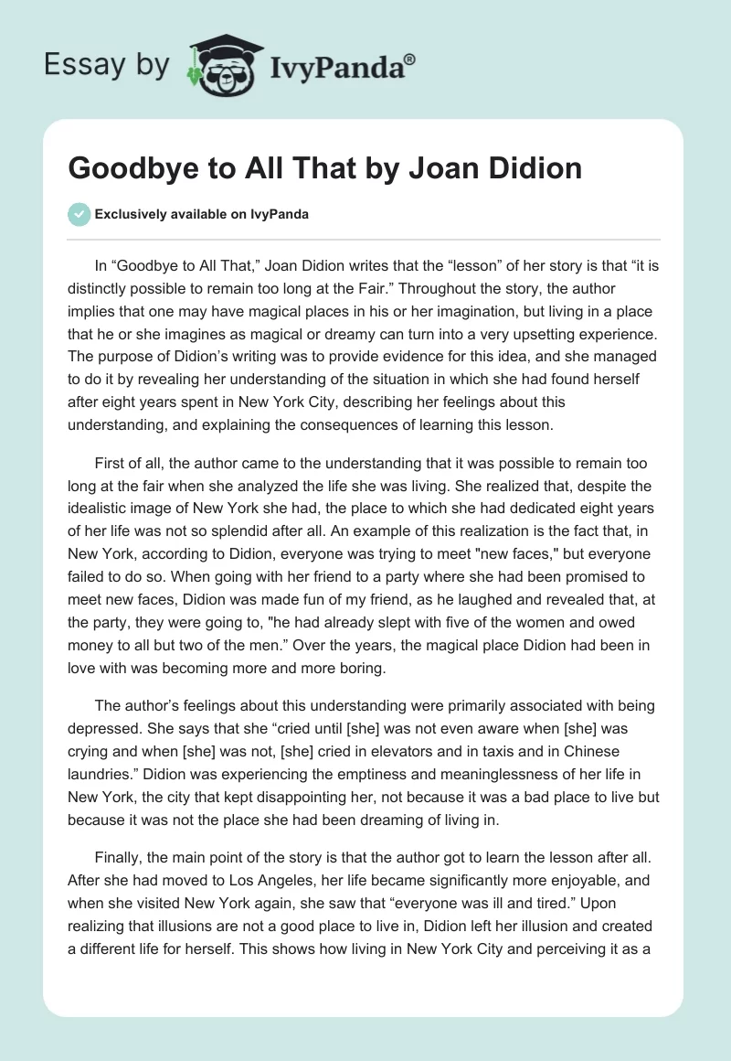 "Goodbye to All That" by Joan Didion. Page 1