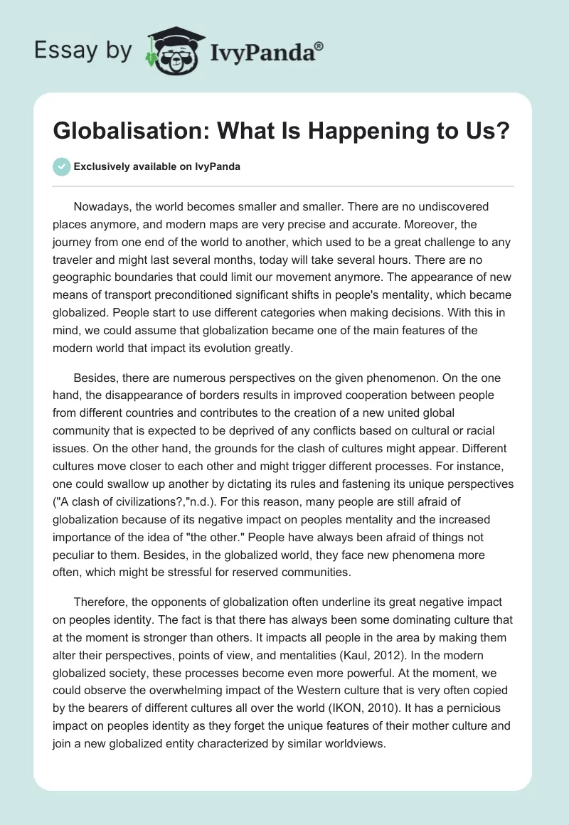 Globalisation: What Is Happening to Us?. Page 1