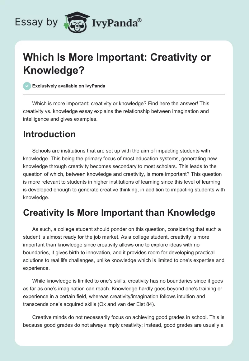 which one is more important creativity or knowledge essay
