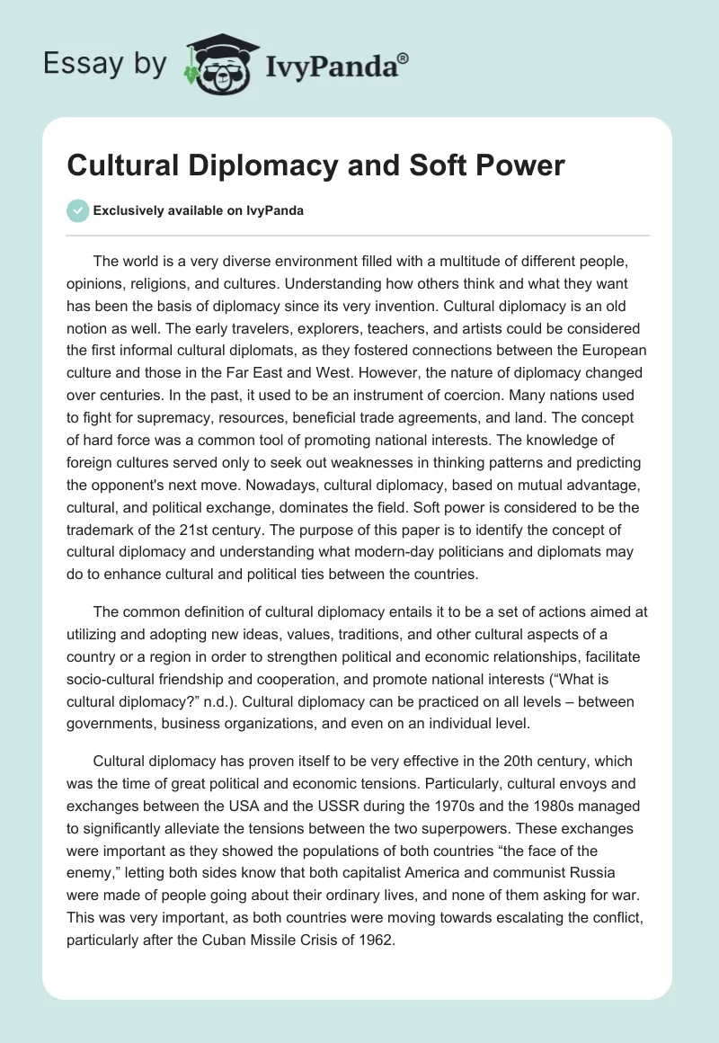 Cultural Diplomacy and Soft Power. Page 1