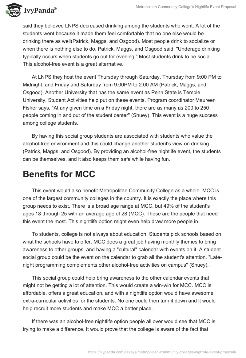 Metropolitan Community College's Nightlife Event Proposal. Page 4