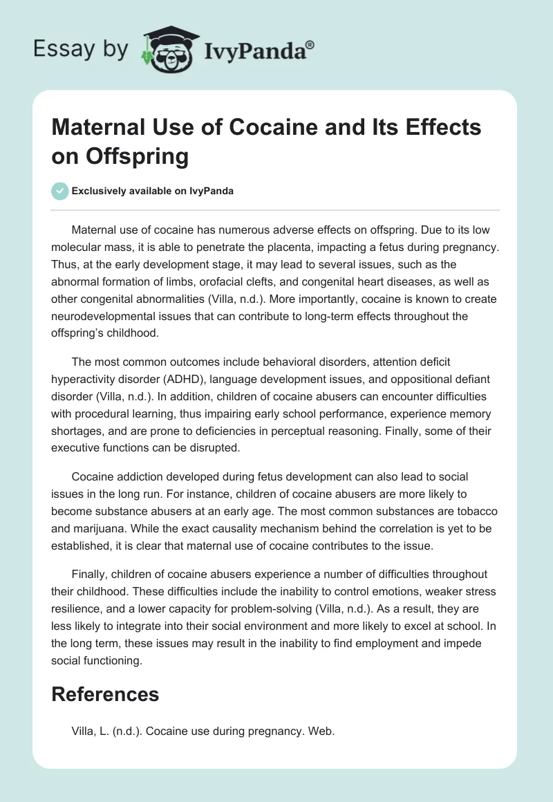 Maternal Use of Cocaine and Its Effects on Offspring. Page 1