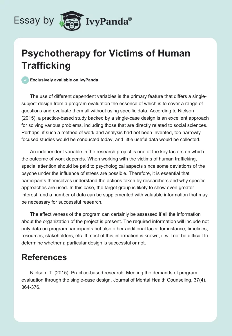 Psychotherapy for Victims of Human Trafficking. Page 1