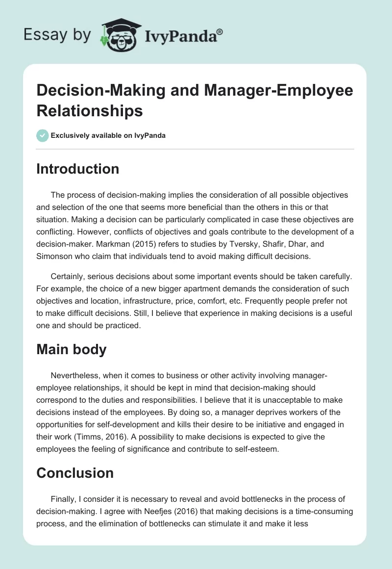 Decision-Making and Manager-Employee Relationships. Page 1