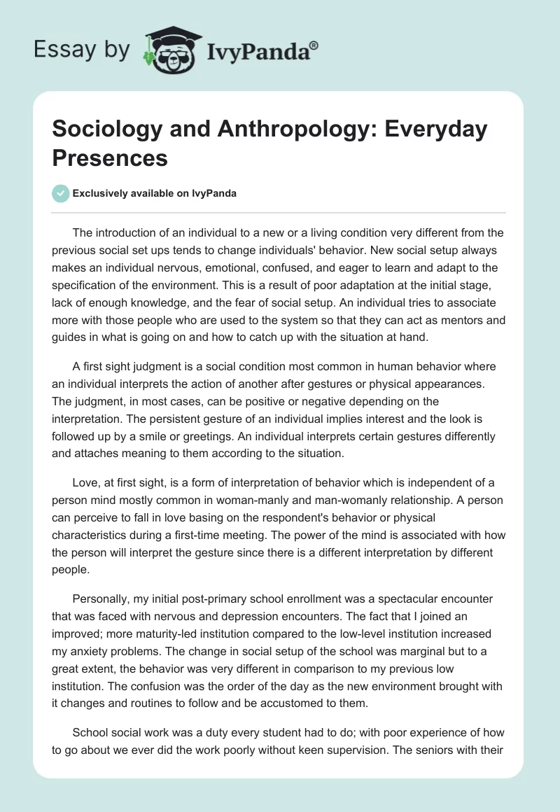 Sociology and Anthropology: Everyday Presences. Page 1