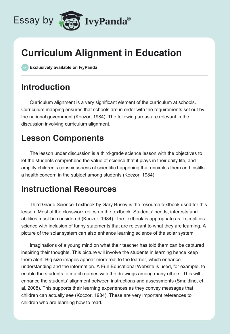Curriculum Alignment in Education. Page 1