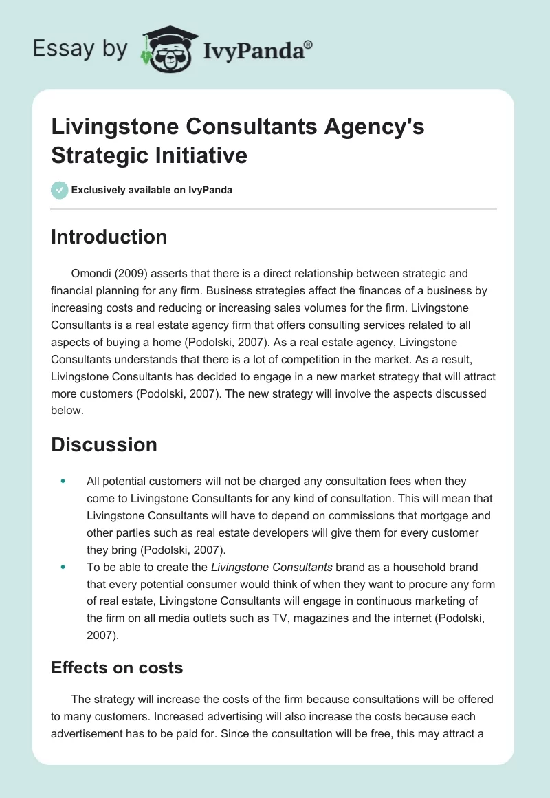Livingstone Consultants Agency's Strategic Initiative. Page 1