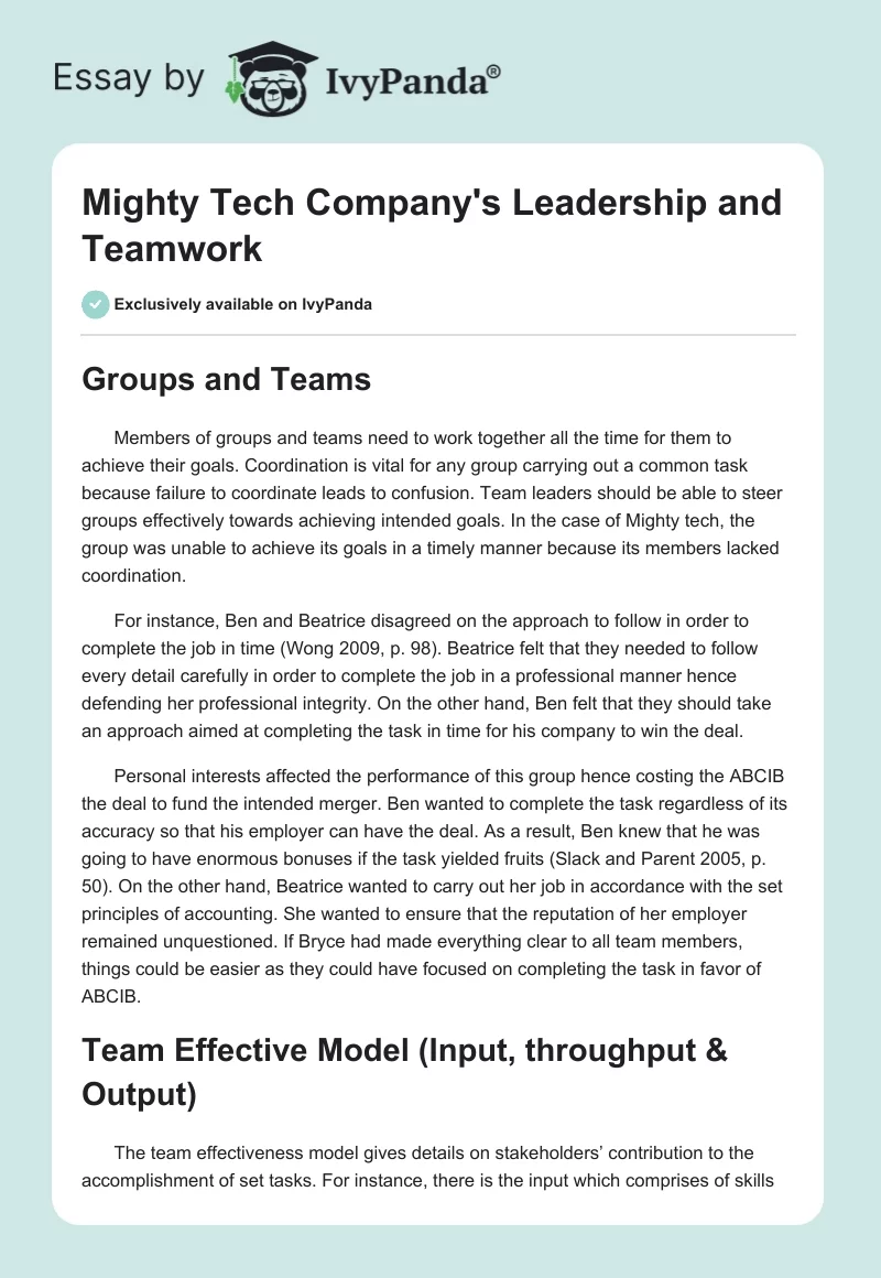 Mighty Tech Company's Leadership and Teamwork. Page 1
