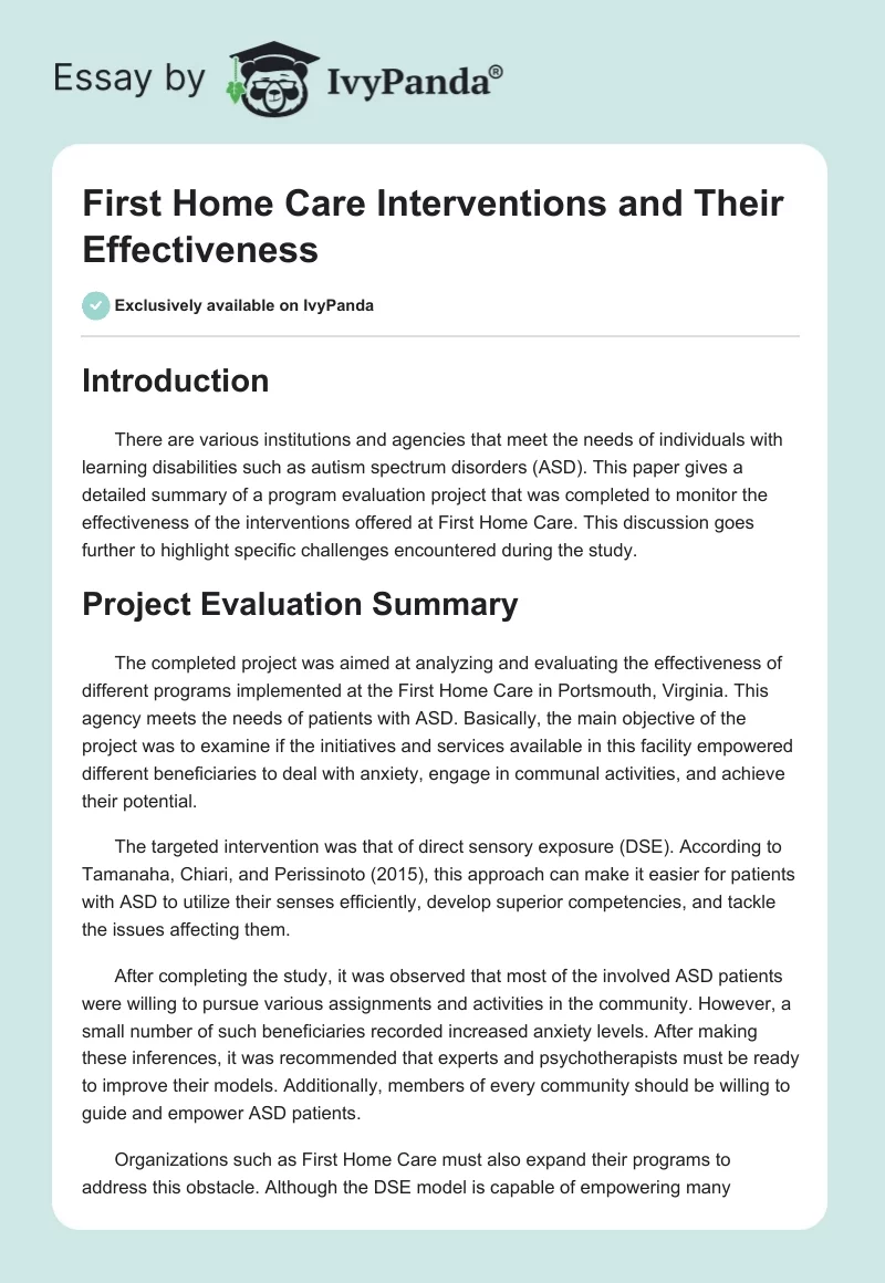 First Home Care Interventions and Their Effectiveness. Page 1