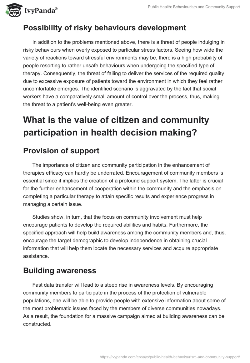 Public Health: Behaviourism and Community Support. Page 2