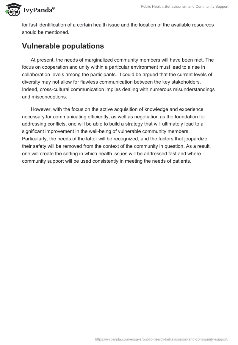 Public Health: Behaviourism and Community Support. Page 4