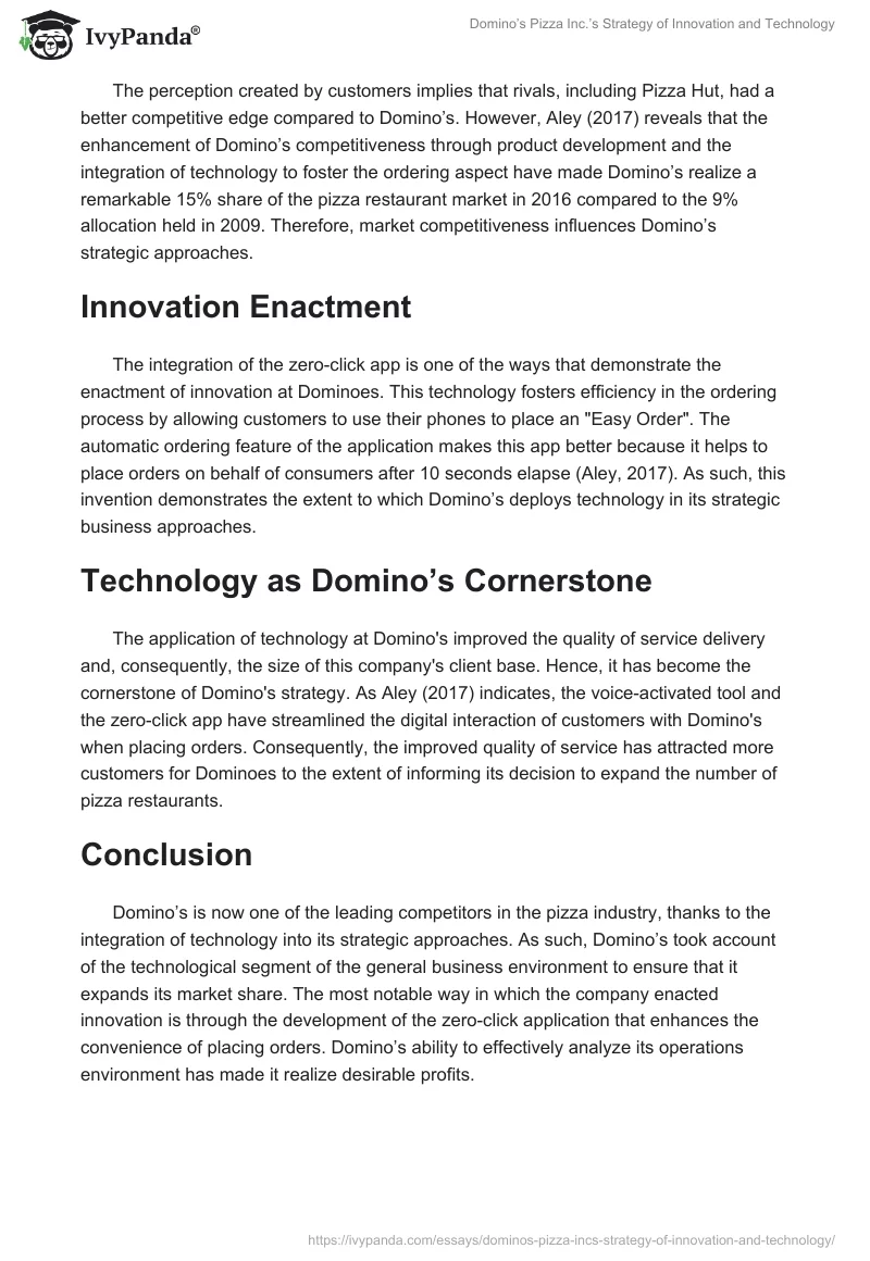 Domino’s Pizza Inc.’s Strategy of Innovation and Technology. Page 2