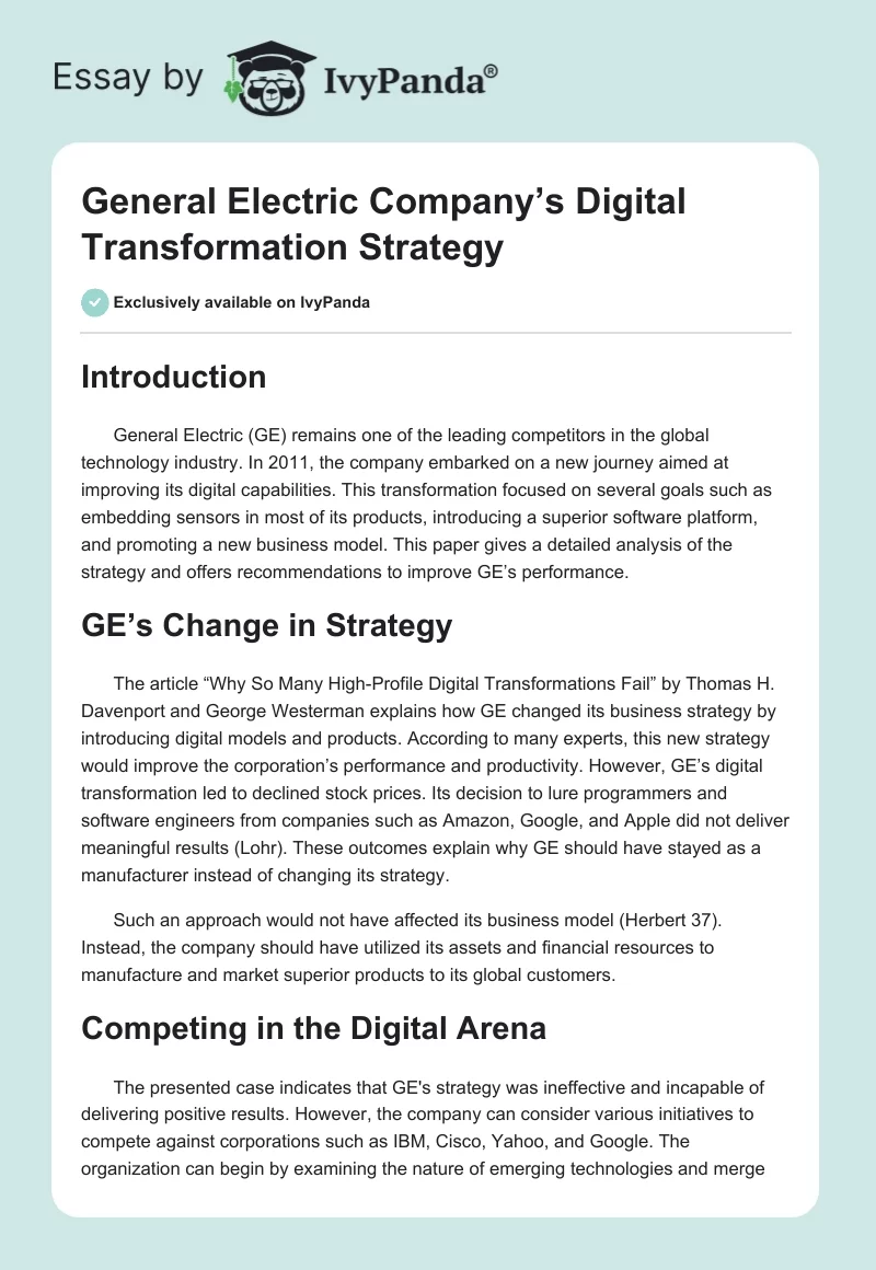 General Electric Company’s Digital Transformation Strategy. Page 1