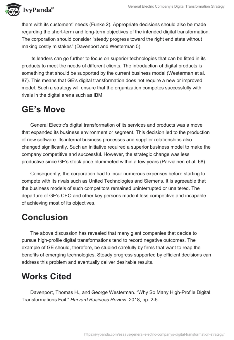 General Electric Company’s Digital Transformation Strategy. Page 2