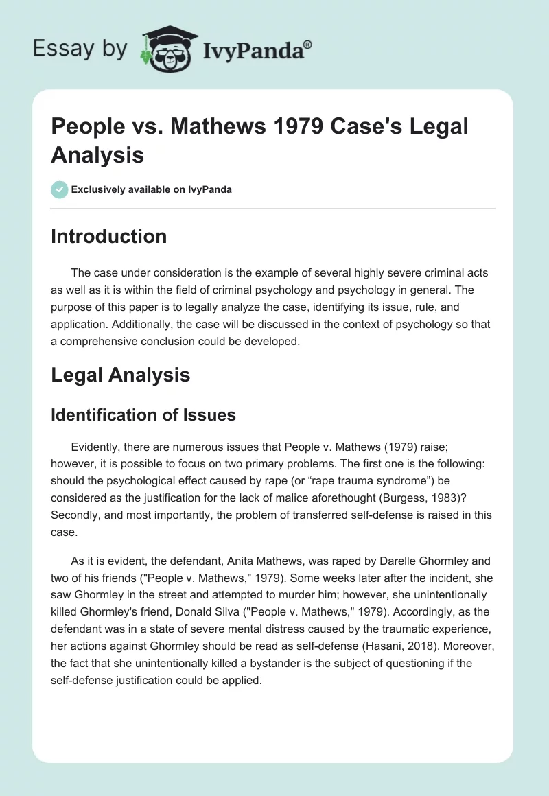 People vs. Mathews 1979 Case's Legal Analysis. Page 1