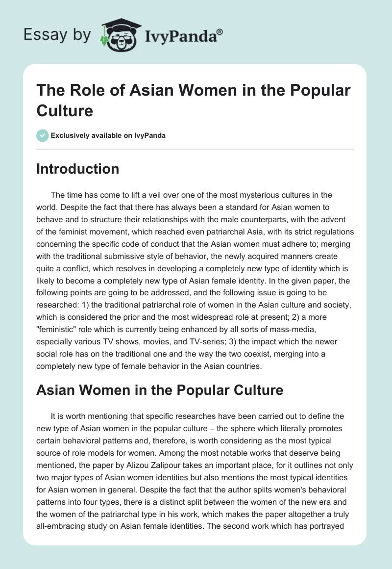 The Role of Asian Women in the Popular Culture. Page 1