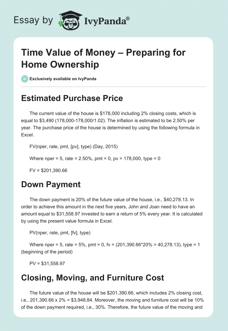 Time Value of Money – Preparing for Home Ownership. Page 1