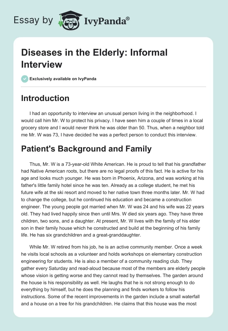 Diseases in the Elderly: Informal Interview. Page 1