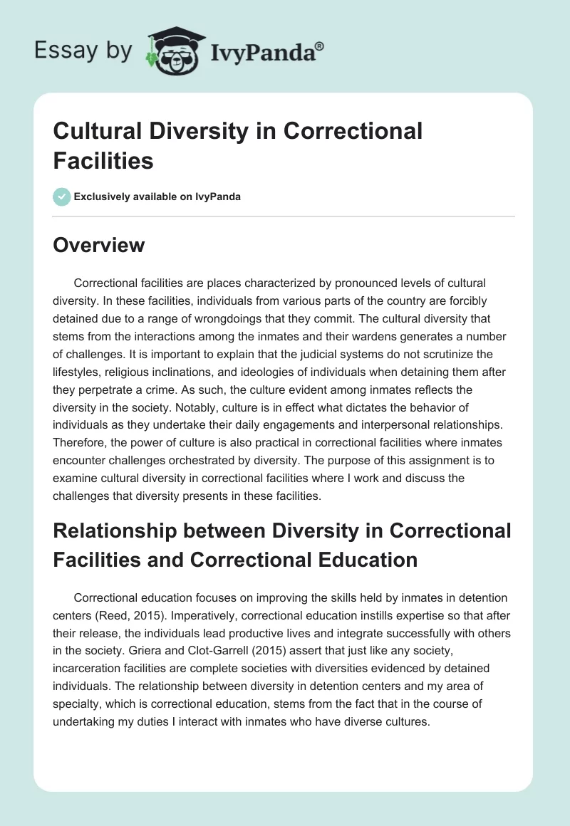 Cultural Diversity in Correctional Facilities. Page 1