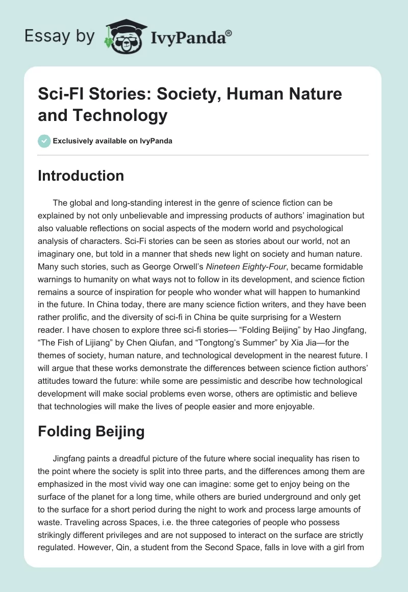Sci-FI Stories: Society, Human Nature and Technology. Page 1
